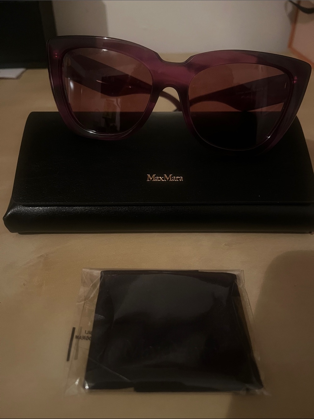 New MaxMara Violet Oversized Cat-Eye Sunglasses